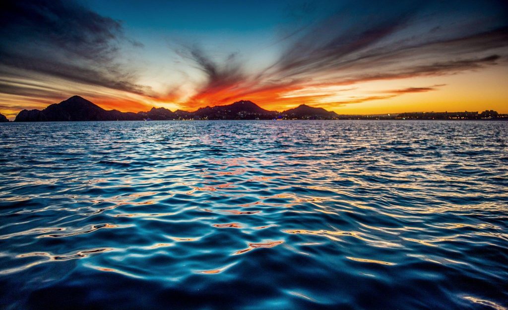 Mountains silhouets. Sea off the Coast of Cabo San Luca