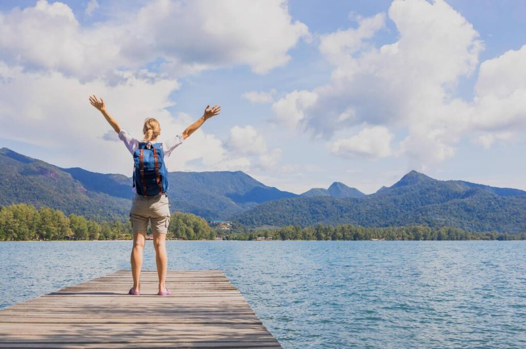 Happy female traveler