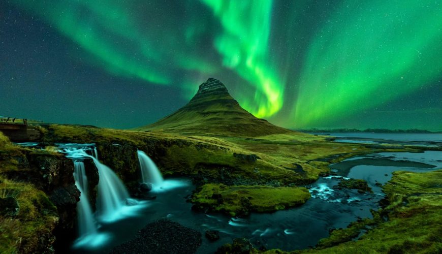 Northern lights appear over Mount Kirkjufell