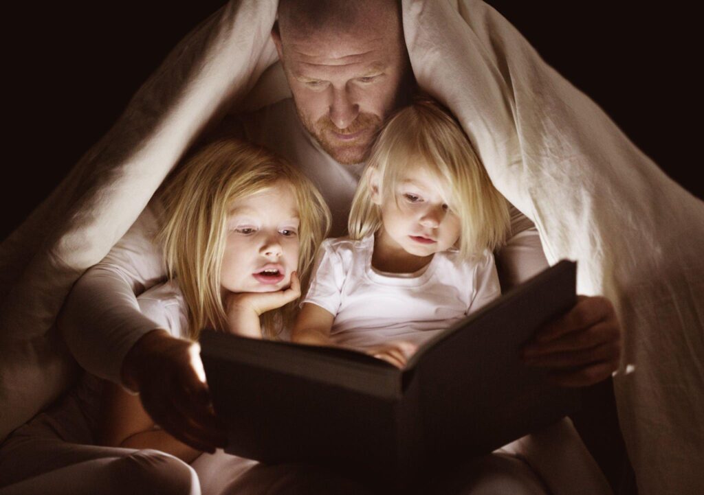 Story Telling, reading a book together at bedtime