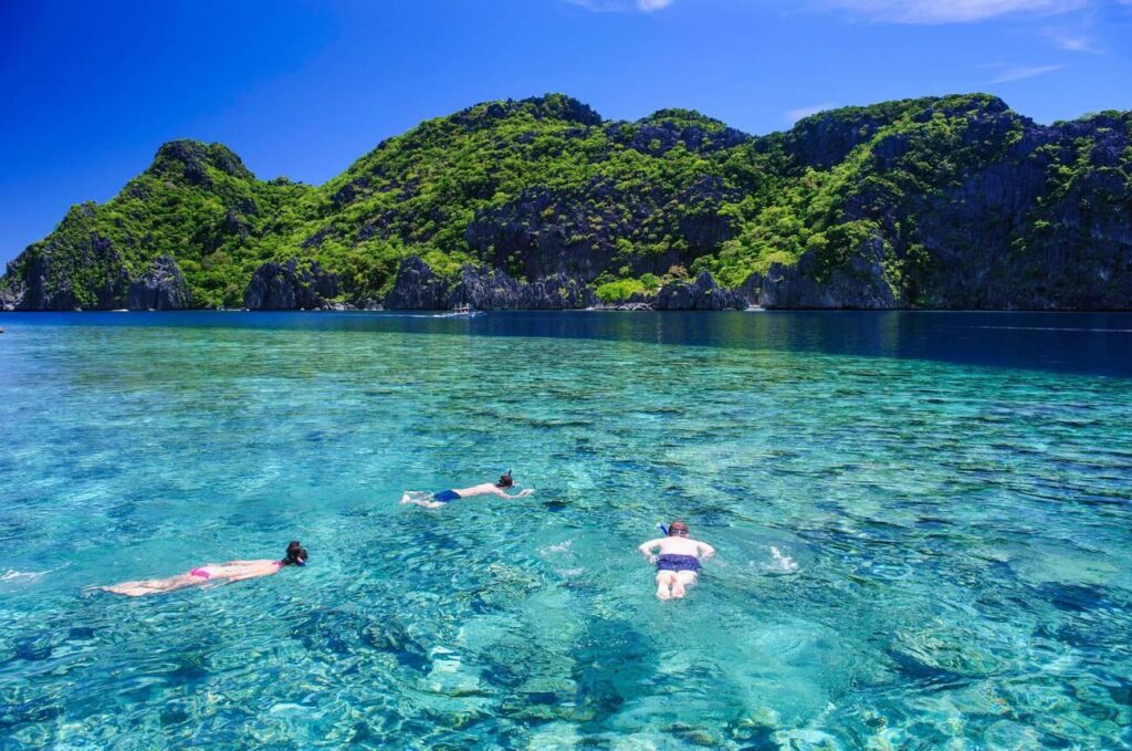 snorkeling in the crystal clear water